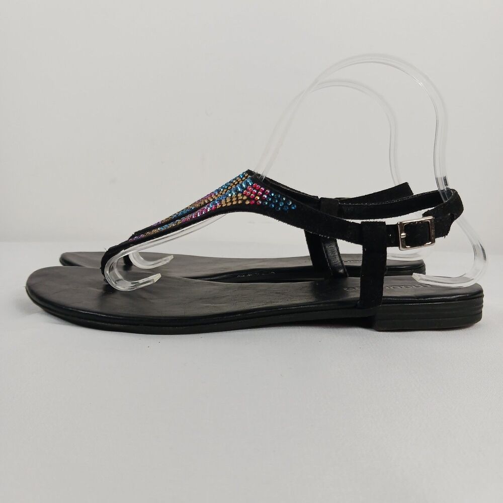 Maurices Sandals Black Rhinestone Studded Flat Flip Flops Size 9 - Picture 5 of 11